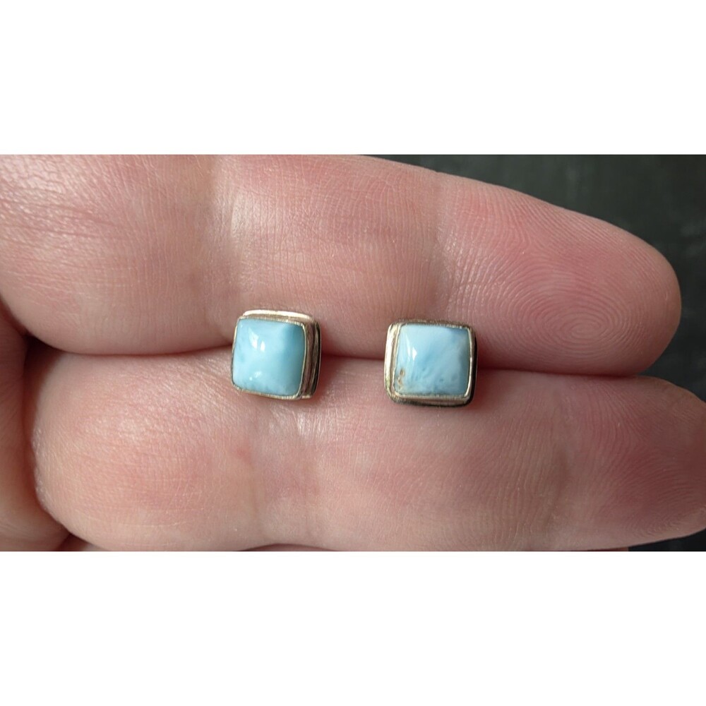 925 Sterling Silver Larimar Square Stud Earrings Vintage READ Description
